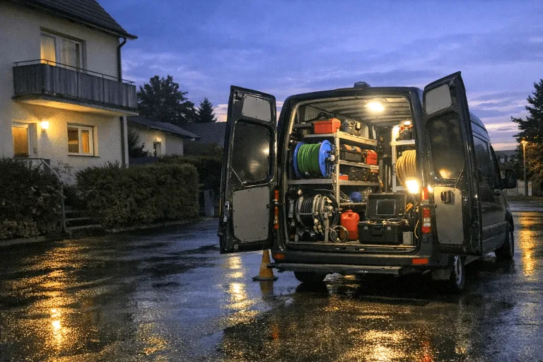 Voll ausgestattetes Einsatzfahrzeug der Rohrreinigung