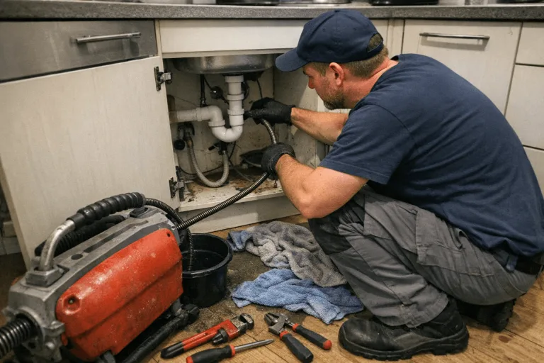 Gebrandetes Rohrreinigung-Servicefahrzeug auf einer Bottroper Stadtstraße, professionell und vertrauenswürdig.