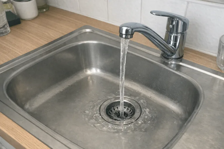 Sauberes modernes Waschbecken nach professioneller Abflussreinigung, hygienisch und frei von Verstopfungen.